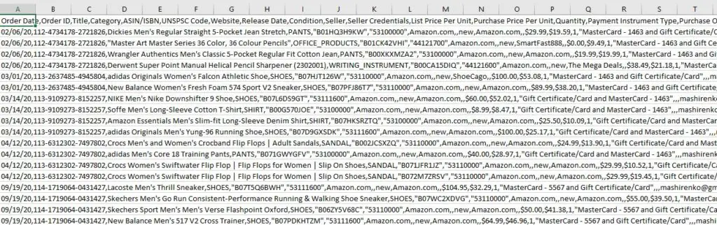 Rapporto di acquisto su Amazon
