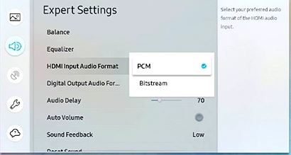 Formato audio dell'ingresso HDMI selezionato con PCM dedicato